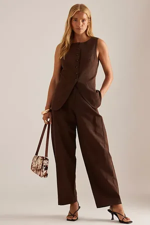 Anthropologie Aiden Linen-Blend Barrel Trousers