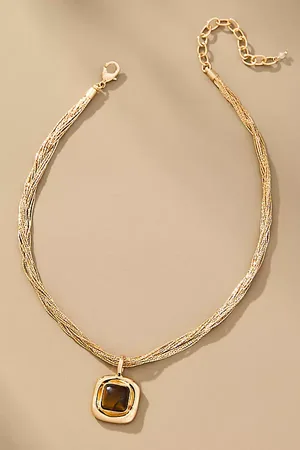 Anthropologie Gold-Plated Layered Chain Pendant Necklace