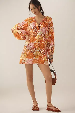 Maeve Tie-Neck Printed Mini Kaftan