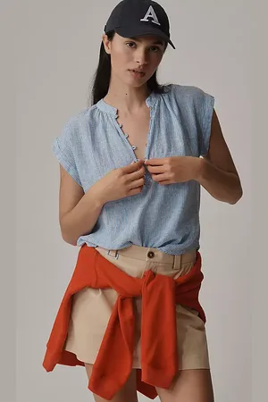 Cloth & Stone Cap-Sleeve Henley Popover Blouse