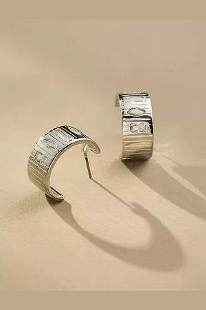 Anthropologie Thick Crystal Hoop Earrings