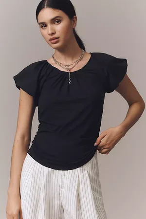 Anthropologie Ruched Cap-Sleeve Top