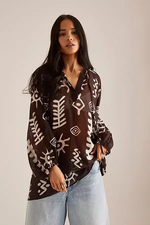 Maeve Tie-Neck Printed Mini Kaftan