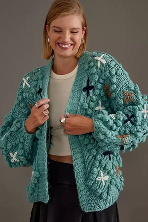 Anthropologie Chunky-Knit Bubble-Sleeve Cardigan