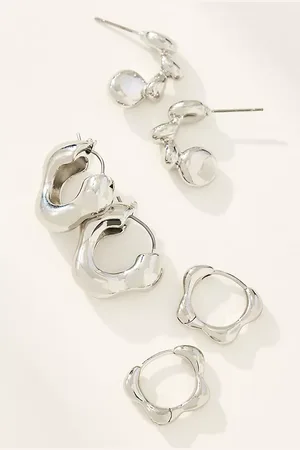 Anthropologie Wavy Huggie Hoop Earrings, Set of 3