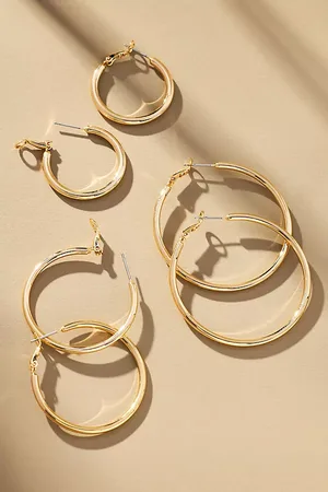 Anthropologie Classic Hoop Earrings, Set of 3