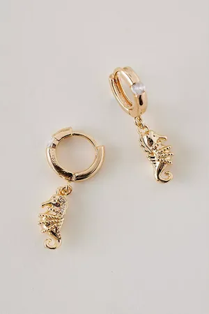 Anthropologie Plated Seahorse Huggie Hoop Earrings