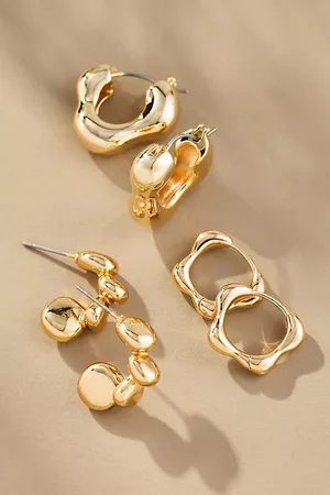 Anthropologie Wavy Huggie Hoop Earrings, Set of 3