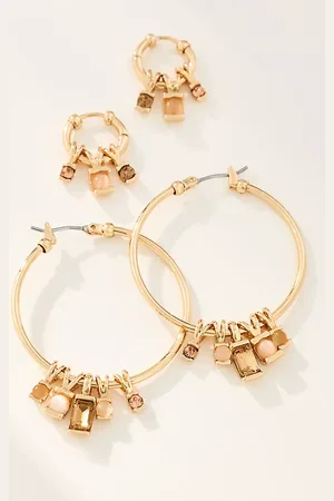 Anthropologie Crystal Charm Hoop Earrings, Set of 2