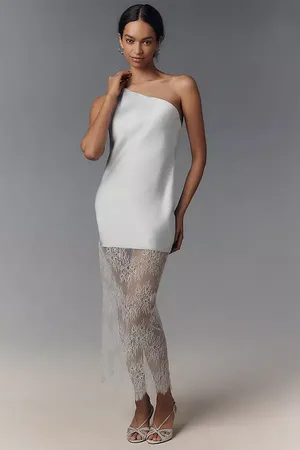 Shona Joy Labyrinth One-Shoulder Silky Sheer Lace Maxi Dress