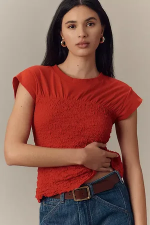 Maeve Cap-Sleeve Smocked Top