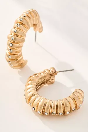 Anthropologie Ribbed Metal Hoop Earrings
