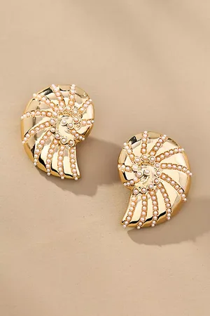 Anthropologie Pearl Shell Post Earrings