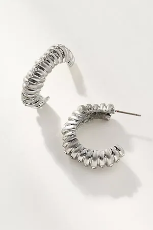Anthropologie Ribbed Metal Hoop Earrings