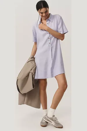 Anthropologie The Pollie Short-Sleeve Swing Tunic Mini Dress: Linen Blend Edition