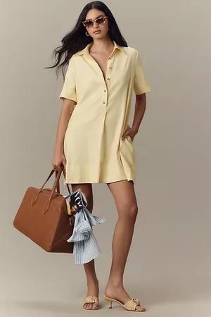 Anthropologie The Pollie Short-Sleeve Swing Tunic Mini Dress: Linen Blend Edition