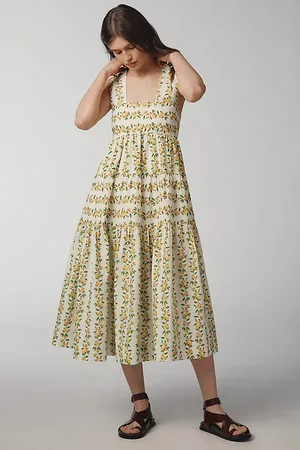 Anthropologie Square-Neck Tiered Babydoll Dress