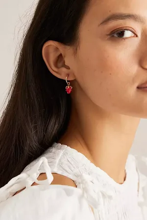 Anthropologie Strawberry Huggie Hoop Earrings
