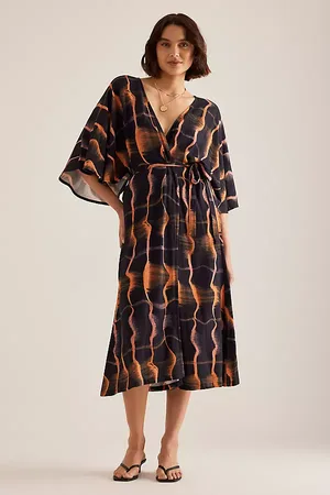 Anthropologie Tie-Front Linen-Blend Kimono