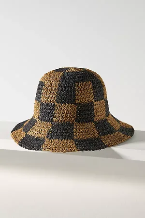 WYETH Checkered Straw Bucket Hat