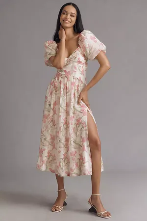 ASTR Sasila Puff-Sleeve Midi Dress