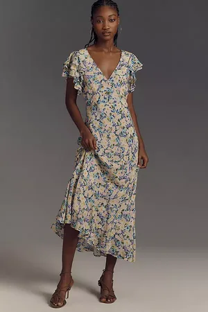 ASTR Celestine Flutter-Sleeve V-Neck Maxi Dress