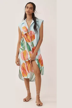 Maeve Cap-Sleeve Button-Front Midi Dress