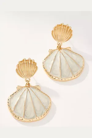 Anthropologie Double Shell Metal Drop Earrings