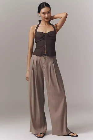 Maeve The Avery Pleated Wide-Leg Trousers by : Linen Edition