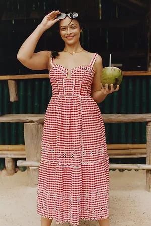 Anthropologie Sleeveless Sweetheart Gingham Midi Dress