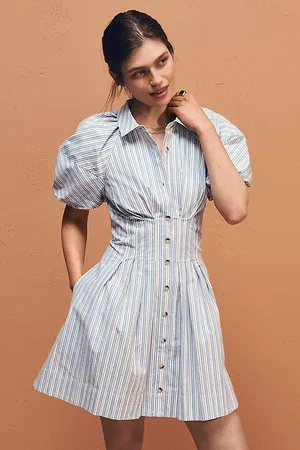Anthropologie Puff-Sleeve Mini Shirt Dress