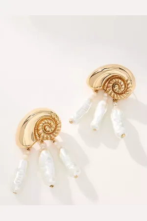 Anthropologie Metallic Shell Pearl Drop Earrings