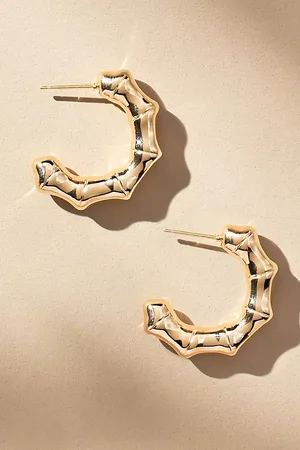 Anthropologie Small Metallic Bamboo Hoop Earrings