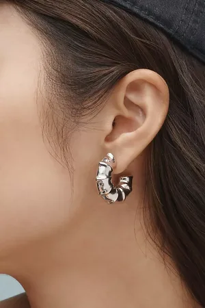 Anthropologie Small Metallic Bamboo Hoop Earrings