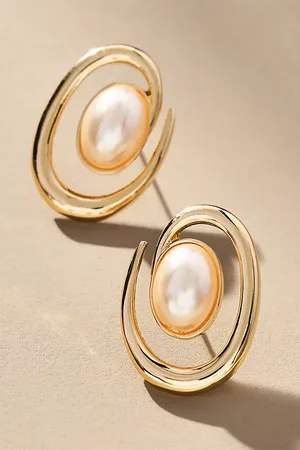 Anthropologie Spiraled Pearl Post Earrings