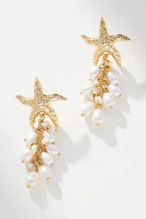 Anthropologie Starfish Pearl Cluster Drop Earrings