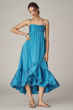 Maeve Sweetheart Babydoll Ruffle-Hem Maxi Dress