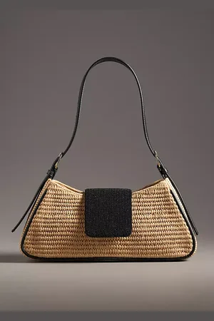 Anthropologie Beaded Rattan Shoulder Bag