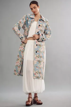 AVEC LES FILLES Printed Denim Trench Coat