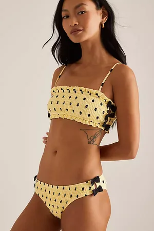 Damson Madder Shirred Polka-Dot Bow Bikini Bottoms