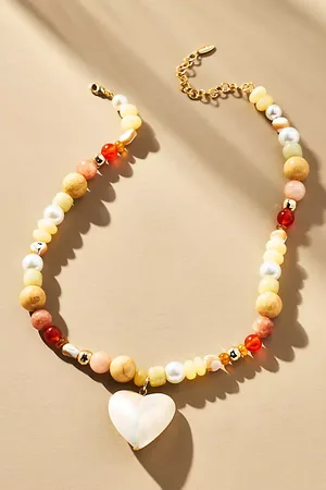 Anthropologie Beaded Icon Charm Necklace
