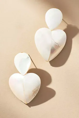 Anthropologie Double Heart Mother-of-Pearl Drop Earrings