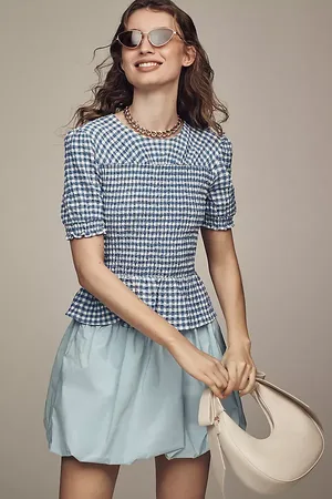 Maeve Smocked-Bodice Puff-Sleeve Blouse