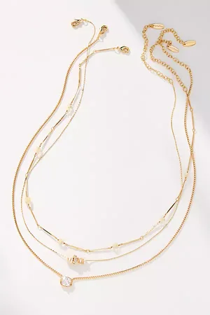 Anthropologie Beaded Shell & Crystal Necklaces, Set of 3