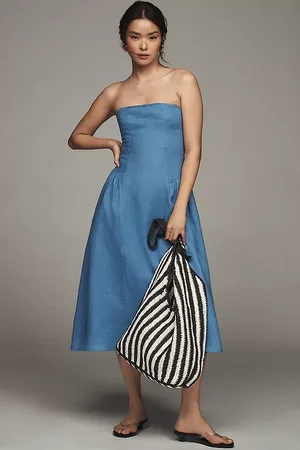 WAYF Strapless Linen Blend Midi Dress