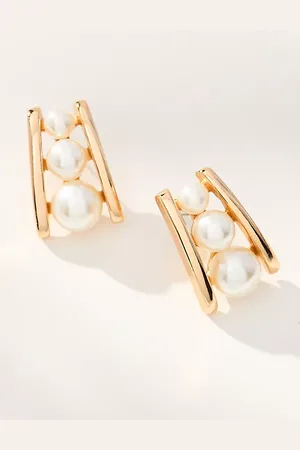 Anthropologie Pearl Ladder Post Earrings