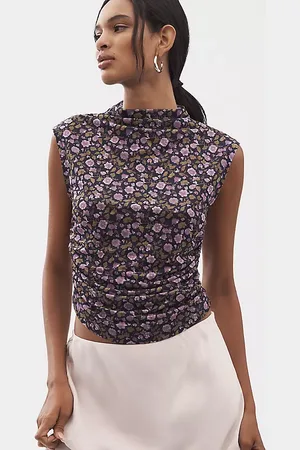 Maeve Mock-Neck Mesh Muscle Top