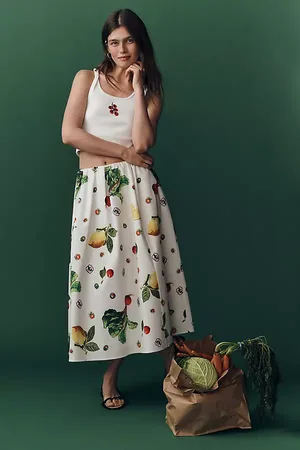 Maeve The Jacie Poplin Printed Midi Skirt by