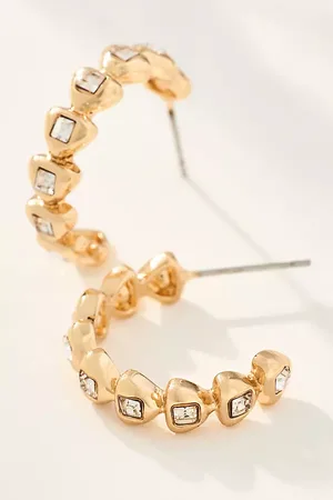 Anthropologie Textured Crystal Hoop Earrings