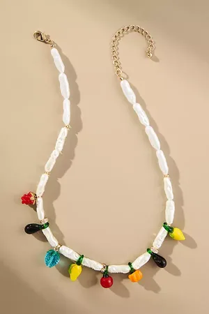 Anthropologie Fruit Charm Pearl Necklace